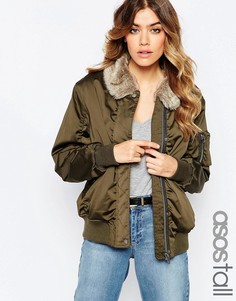 Куртка-пилот с воротником из искусственного меха ASOS TALL - Зеленый