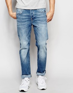Прямые потертые джинсы с карманами на молнии сзади G-Star Attacc - Синий