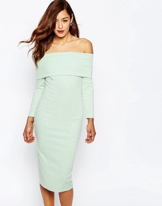 Платье-футляр миди со спущенными плечами ASOS Premium - Зеленый