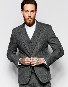 Серый пиджак узкого кроя из 100% шерстяного твида Харрис ASOS - Серый