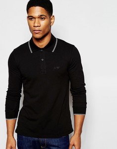 Эластичная футболка-поло кроя слим с кантом и длинными рукавами Armani Jeans - Черный