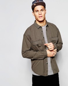 Джинсовая рубашка навыпуск цвета хаки с длинными рукавами ASOS - Зеленый