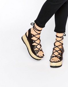 Черно-золотистые сандалии на платформе со шуровкой Kat Maconie Eva - Черный