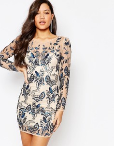Облегающее платье мини с цветочным дизайном и отделкой Missguided Premium - Кремовый