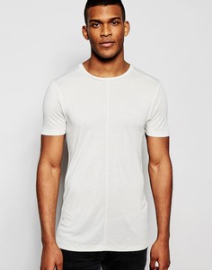 Удлиненная серая футболка слим в мелкий рубчик ASOS - Бежевый