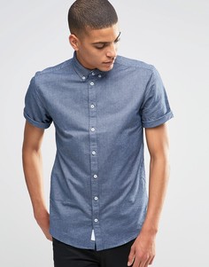 Оксфордская рубашка узкого кроя с короткими рукавами Minimum - Темно-синий