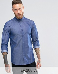 Рубашка суперзауженного кроя из ткани шамбре Heart & Dagger - Синий
