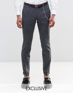 Супероблегающие брюки в тонкую полоску с отворотами Noose & Monkey - Серый