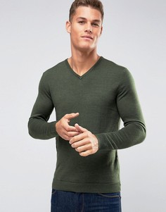 Джемпер из мериносовой шерсти с V-образным вырезом Selected Homme - Зеленый