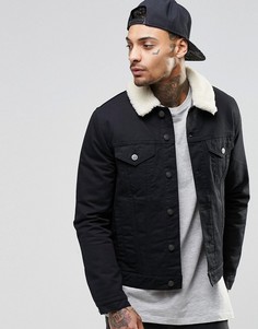 Черная джинсовая куртка с воротником‑борг ASOS - Черный