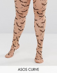 Колготки с принтом звезд, летучих мышей и луны ASOS CURVE Halloween - Бежевый