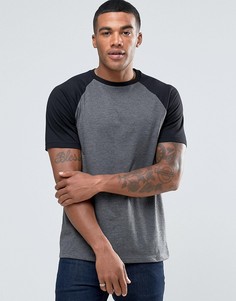 Темно-серая футболка с контрастными рукавами реглан ASOS - Черный