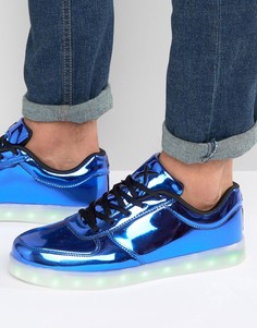 Низкие кроссовки цвета металлик с подсветками LED Wize & Ope - Синий