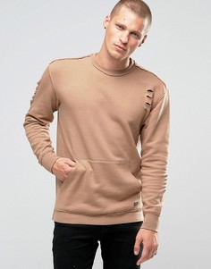 Трикотажный свитшот с карманом спереди и рваной отделкой Jack & Jones Originals - Рыжий