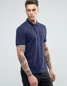 Поло из пике с кантом и жаккардовым воротником Lyle & Scott - Темно-синий