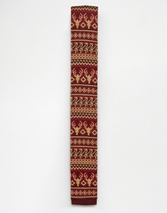 Красный новогодний галстук с вязаным узором оленей ASOS - Красный