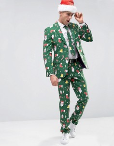 Костюм слим и галстук в рождественском стиле OppoSuits - Синий