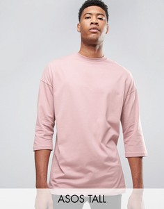 Розовая oversize‑футболка с рукавами 3/4 ASOS TALL - Розовый