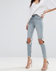 Укороченные джинсы с завышенной талией и необработанным нижним краем One Teaspoon Freebird - Синий