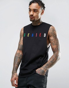 Футболка без рукавов с заниженными проймами и вышитой надписью Denied ASOS - Черный