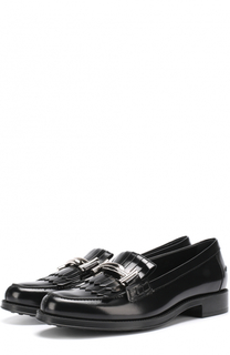 Кожаные лоферы с бахромой и пряжкой Tod’s