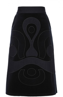 Бархатная юбка с декоративной отделкой и широким поясом Escada Sport