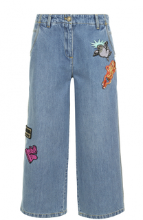 Укороченные джинсы с потертостями и нашивками Kenzo