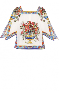 Хлопковая блуза с принтом и рукавами ассиметричного кроя Dolce &amp; Gabbana