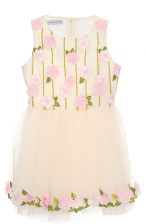 Приталенное мини-платье с цветочной вышивкой и аппликациями I Pinco Pallino