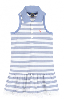 Хлопковое платье в полоску с кружевной отделкой и открытыми плечами Polo Ralph Lauren