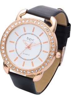 Часы на браслете с крокодиловым тиснением (черный/розово-золотистый) Bonprix