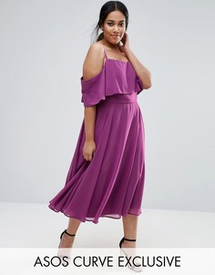 Платье миди с открытыми плечами ASOS CURVE - Фиолетовый