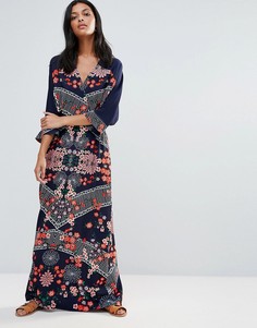 Платье макси с рукавами-кимоно и принтом в японском стиле Liquorish - Мульти