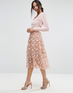 Юбка миди из премиум-кружева Missguided - Розовый