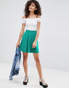 Расклешенная мини-юбка со складками ASOS - Зеленый