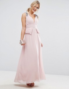 Шифоновое платье макси со складками и отделкой Little Mistress - Розовый
