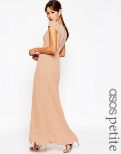 Плиссированное платье макси с кружевной спинкой ASOS PETITE WEDDING - Розовый