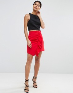 Мини юбка‑трапеция с асимметричной оборкой ASOS - Красный