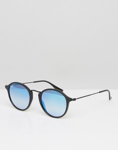 Круглые солнцезащитные очки с синими зеркальными стеклами Ray-Ban 0RB2447 - Черный