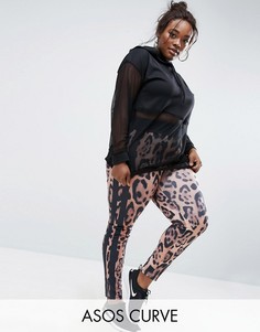 Леггинсы с леопардовым принтом и полосками по бокам ASOS CURVE - Мульти