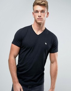 Черная обтягивающая футболка с V-образным вырезом Abercrombie & Fitch Core - Черный