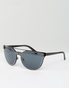 Солнцезащитные очки кошачий глаз с металлической планкой и заклепками Versace - Черный