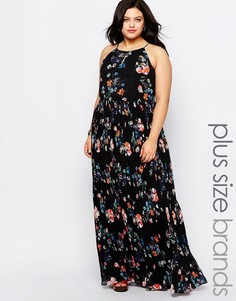 Платье макси в цветочек с плиссированной юбкой и завязкой на шее Lovedrobe Plus - Черный