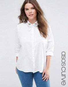 Рубашка с бантом и вышивкой на воротнике ASOS CURVE - Белый