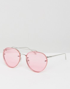 Солнцезащитные очки-авиаторы с розовыми линзами в стиле 90-х ASOS - Серебряный