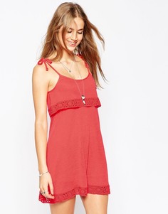 Ярусный хлопковый сарафан с кружевом ASOS - Розовый