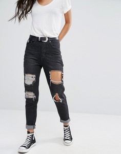 Рваные джинсы с отворотами Boohoo - Черный
