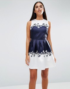 Короткое приталенное платье с принтом AX Paris - Темно-синий