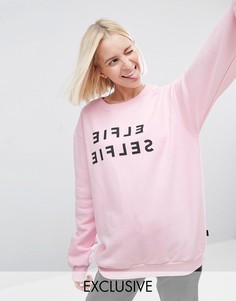 Свитшот с зеркальный принтом Elfie Selfie Adolescent Clothing Christmas - Розовый
