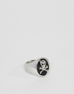Серебристое кольцо-печатка с черепом Rebel Heritage - Серебряный